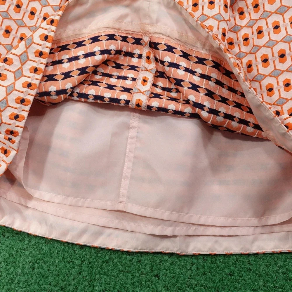 J Crew Skirt Womens 00‎ Orange Pink Geometric A Line Lined 100% Polyester Mini
